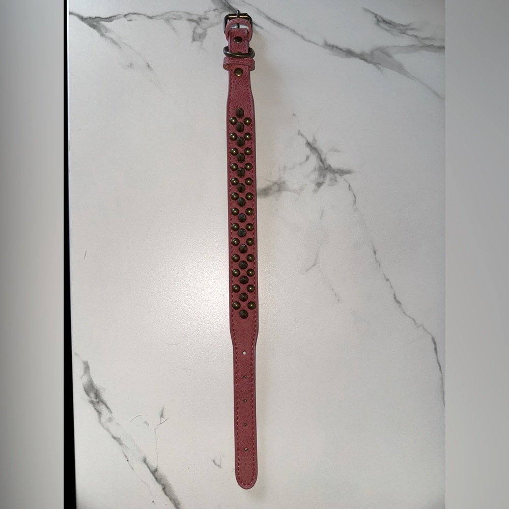 Studded Pink & Bronze Dog Collar (M) Leather